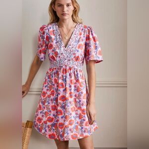 NWT BODEN Floral Contrast V Neck Dress - Size 12R